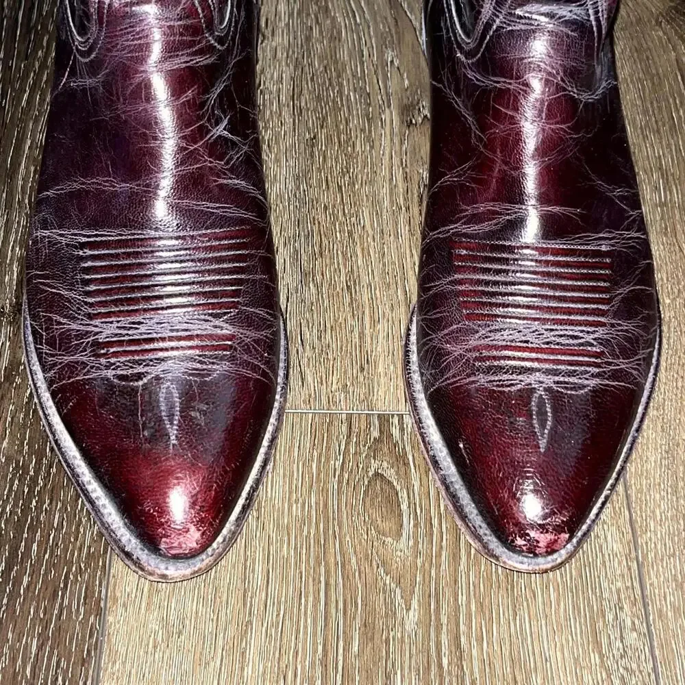 Vintage Lucchese Men's Cowboy Leather Western Boots Cherry Red Size 8